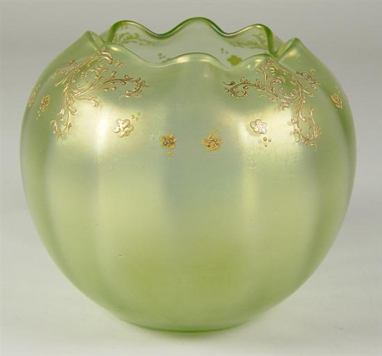 Appraisal: Satin Glass Rose Bowl Bulbous form with crimped scalloped border