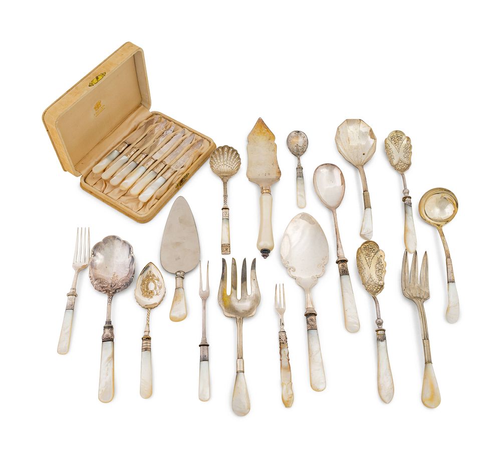 Appraisal: An Assembled Group of English Mother-of-Pearl-Handled Flatware and Serving Utensils