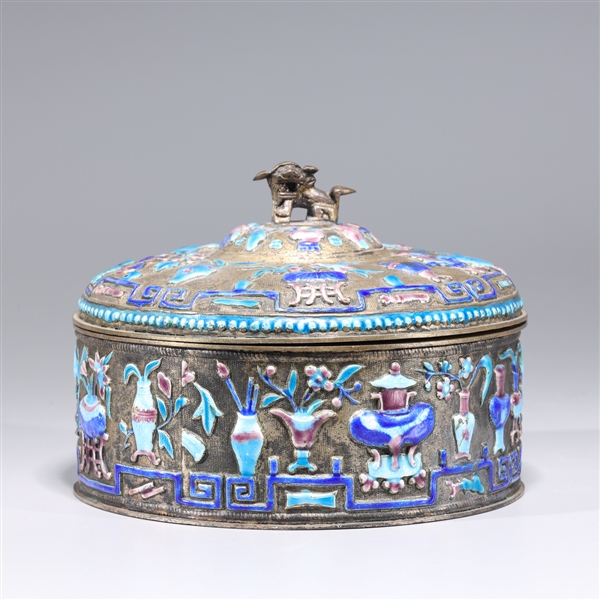 Appraisal: Chinese Intricately enameled box in shades of blue with lion