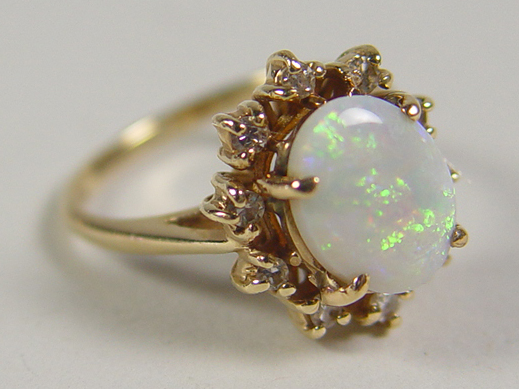 Appraisal: Ladies k Yellow Gold Diamond Opal Ring x oval AA