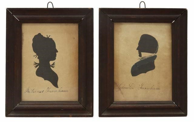 Appraisal: lot of Framed hollow-cut portrait silhouettes with black cloth backing