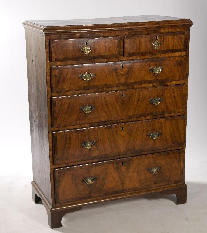 Appraisal: th CENTURY WALNUT CHEST OF DRAWERS alterations the rectangular moulded