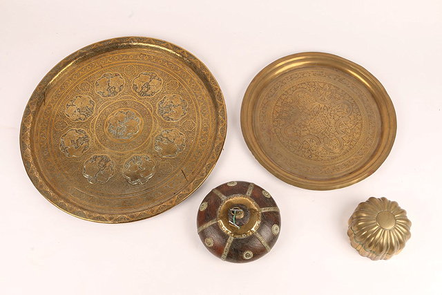 Appraisal: AN INDIAN PUNJAB ENGRAVED BRASS CIRCULAR TRAY cm diameter another