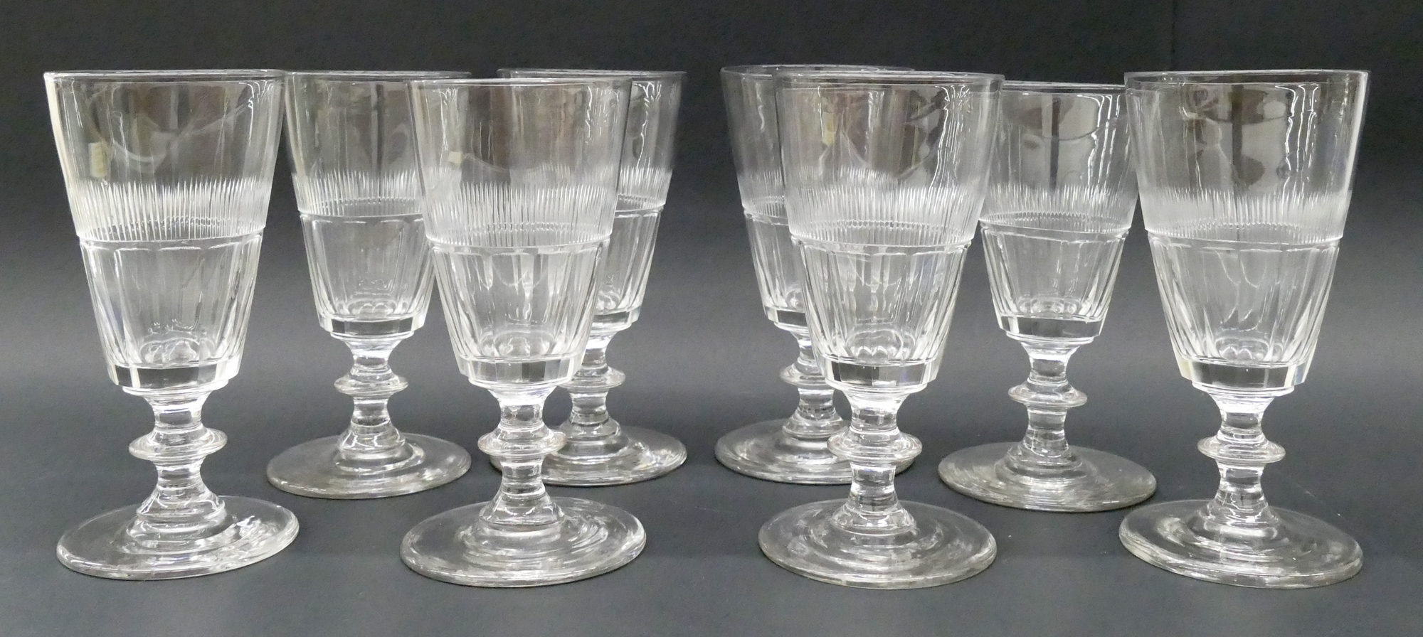 Appraisal: pc Set Georgian Crystal White Wine Glasses c Engraved band