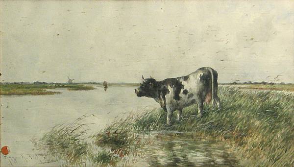 Appraisal: Hugo Anton Fisher American - Cow watering signed 'Hugo A