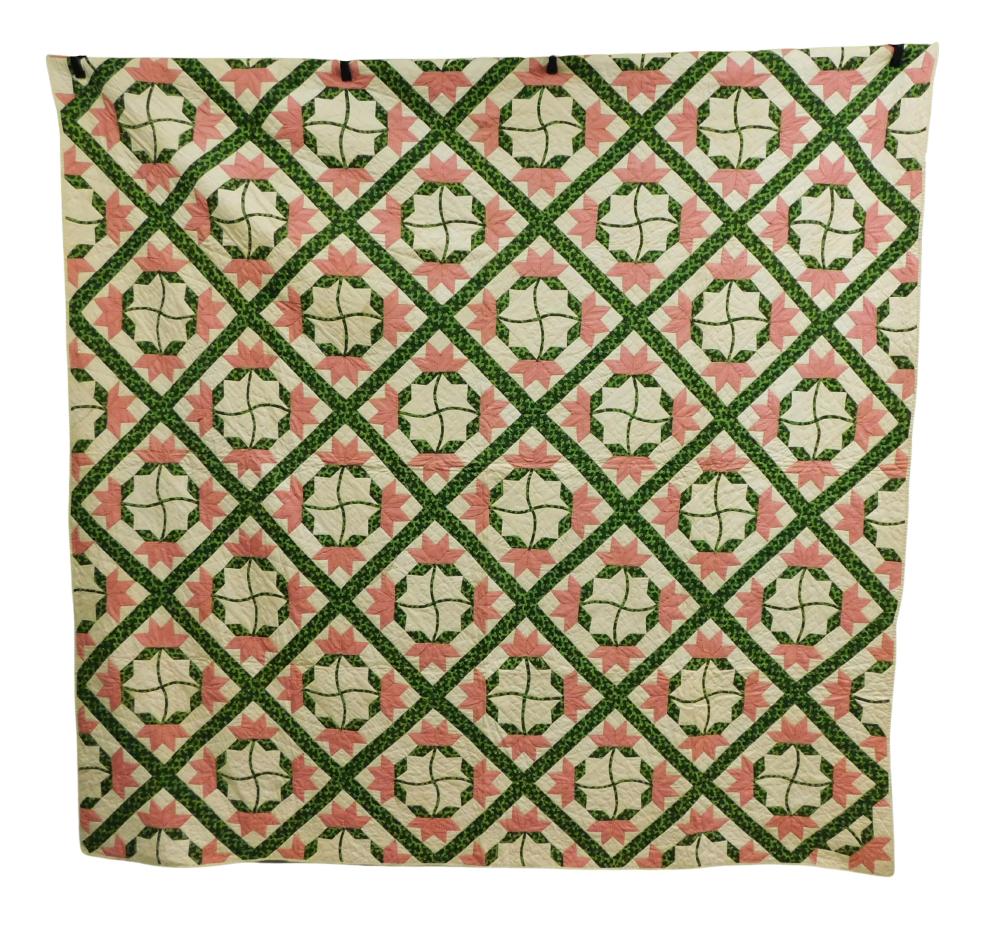 Appraisal: TEXTILES Quilt lily pattern on point pink c 's green