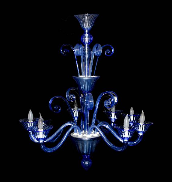 Appraisal: A Venetian style glass eight light chandelier lacking one arm