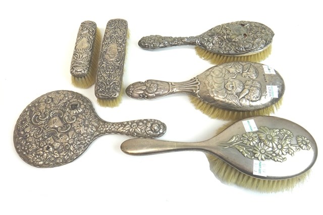 Appraisal: Silver mounted dressing table wares comprising a hand mirror two