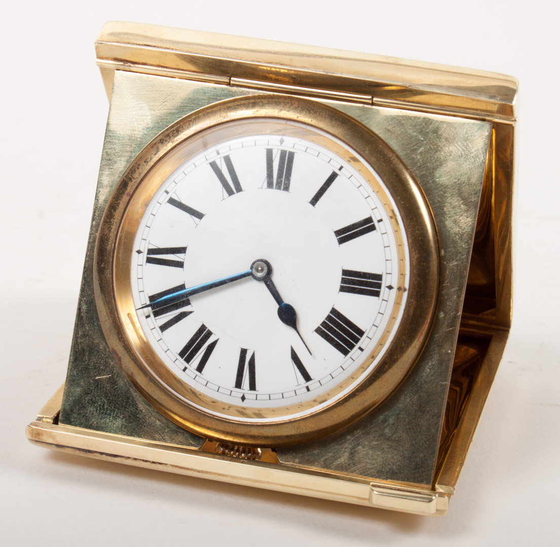 Appraisal: French K gold cased repeater traveling clock in square grams