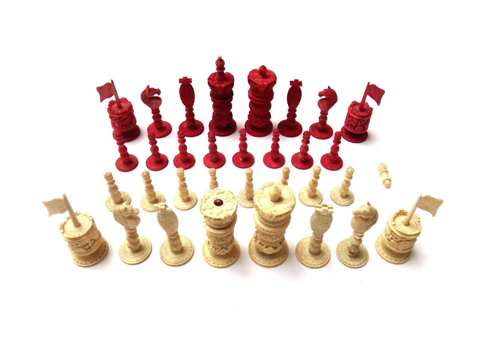 Appraisal: A Cantonese stained ivory chess set th century of carved