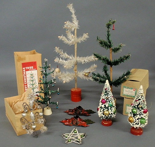 Appraisal: Group of Christmas decorations- feather tree feather type tree two