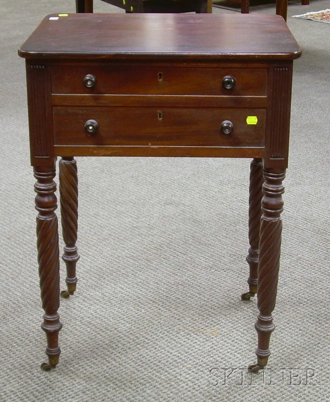 Appraisal: Federal Mahogany Two-Drawer Work Stand with Rope-turned Legs