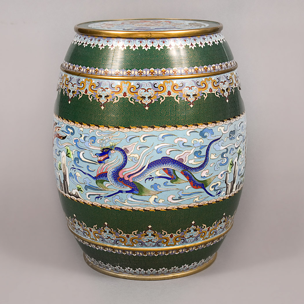 Appraisal: Chinese Cloisonne Garden Stool Of barrel form with two shaped