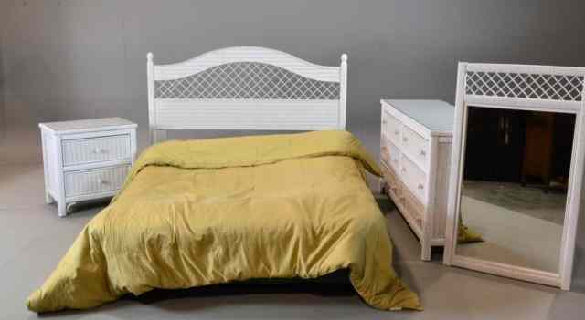 Appraisal: PIECE WHITE LEXINGTON WICKER BEDROOM SETTo include a six drawer