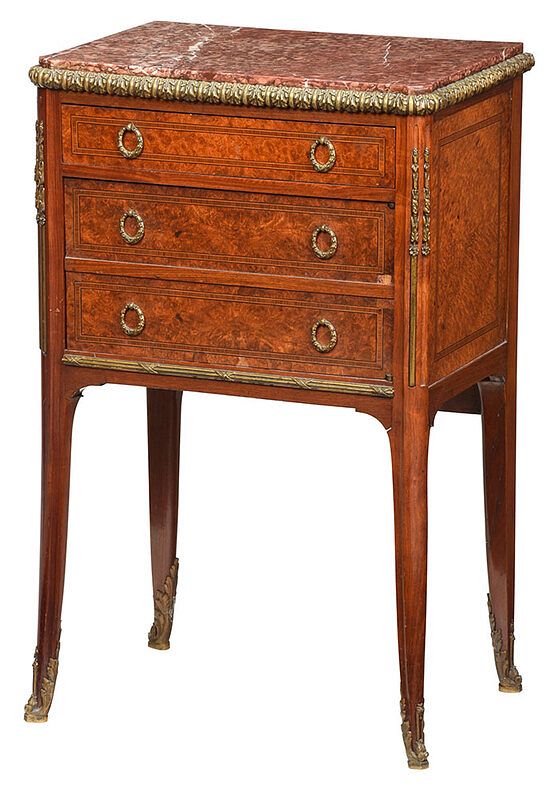 Appraisal: Louis XV Style Inlaid Marble Top Bedside Cabinet French early