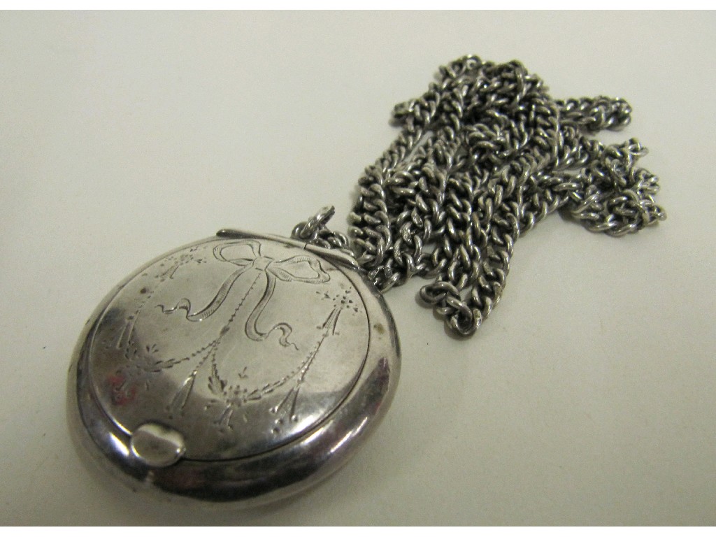 Appraisal: Silver compact hallmarked Birmingham on silver neckchain