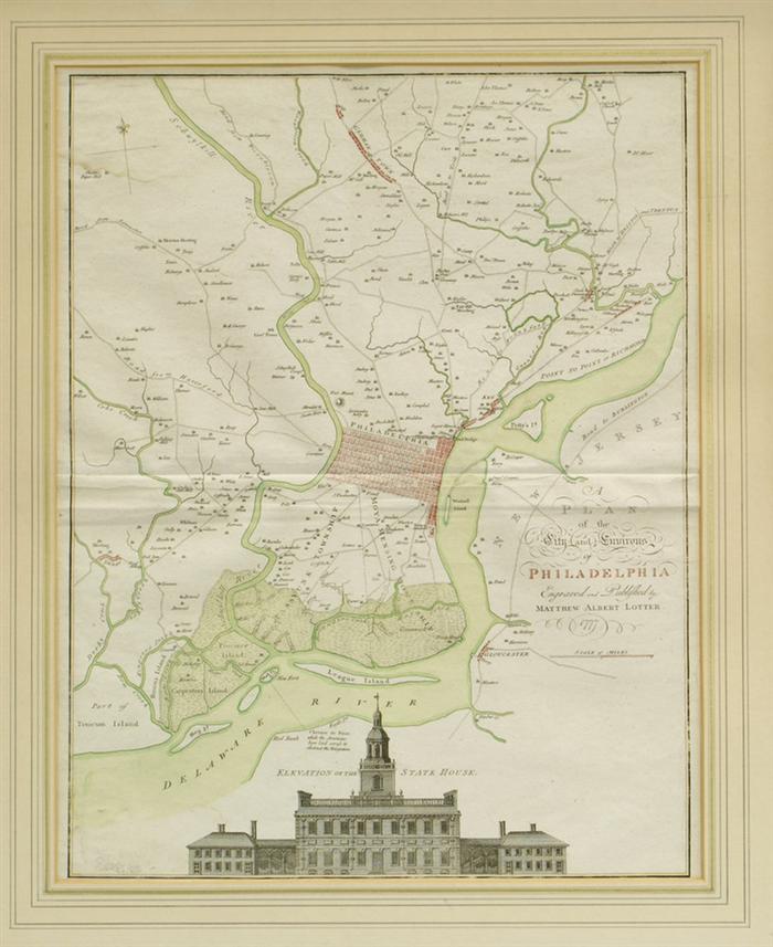 Appraisal: Hand-colored map with elevation of the State House of Philadelphia