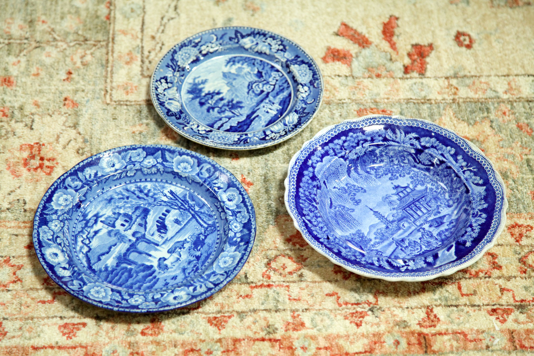 Appraisal: THREE HISTORICAL BLUE STAFFORDSHIRE PLATES English mid to late th