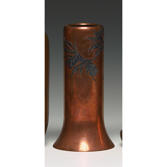 Appraisal: Heintz vase sterling on bronze applied pinecone design original patina