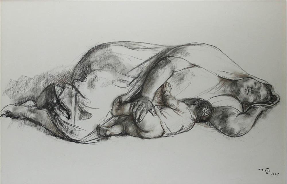 Appraisal: FRANCISCO ZUNIGA MEXICAN MOTHER AND CHILD Graphite on paper x