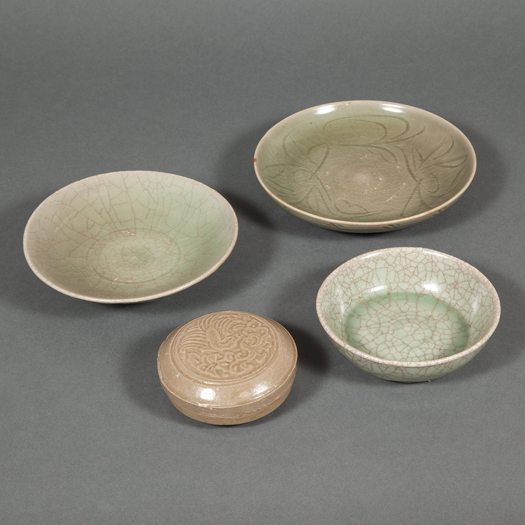 Appraisal: Group of Three Chinese Celadon Glazed Pottery Dishes Together with