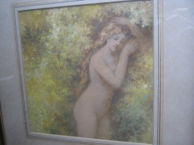 Appraisal: Follower of Edward Calvert Nude among foliage oil on card