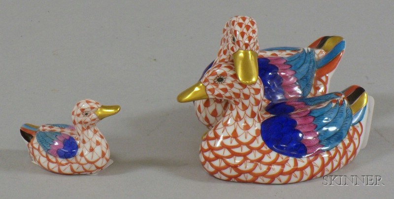 Appraisal: Two Small Herend Hand-painted Porcelain Duck Figurals including a group