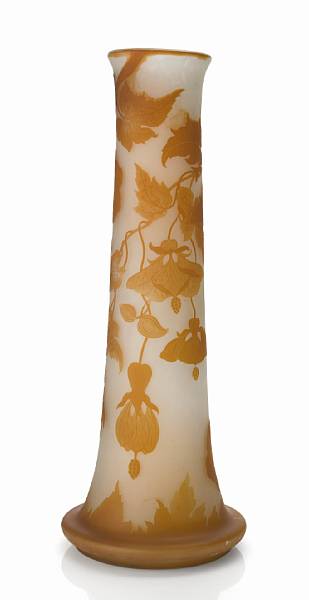 Appraisal: A tall Gall cameo glass trailing clematis vase circa signed