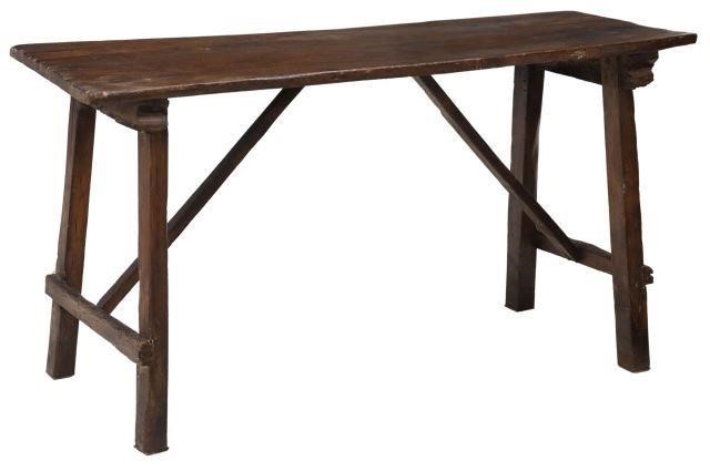 Appraisal: Italian rustic oak farmhouse table th c having rectangular paneled