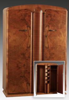 Appraisal: Art Deco burl wood wardrobe h Art Deco burl wood