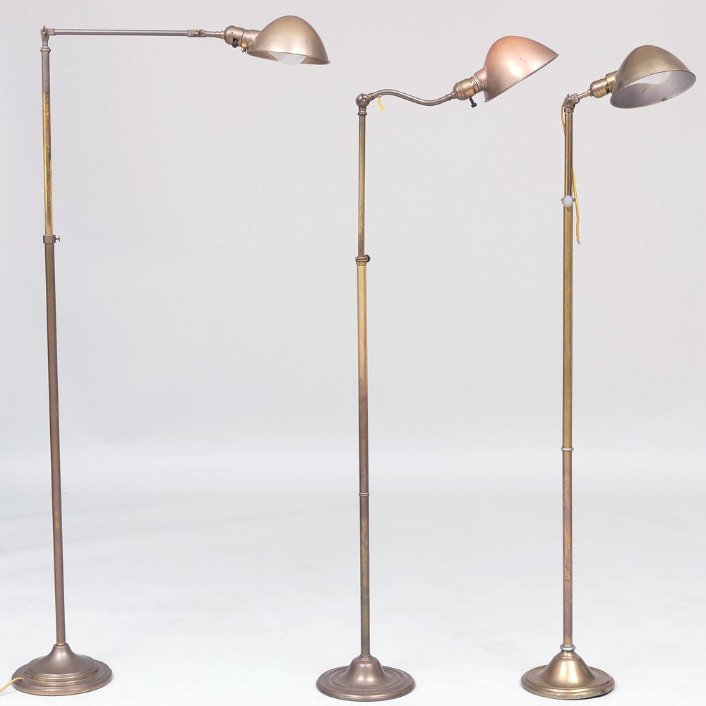 Appraisal: Three Modern Brass Retractable Floor Lamps Stamped E S Robert