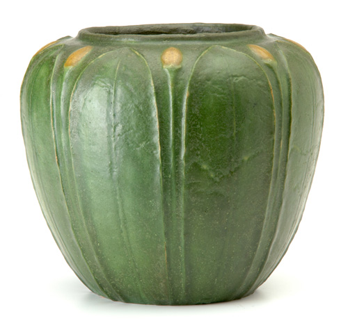 Appraisal: GRUEBY Vase by Ruth Erickson with crisply tooled full-height leaves