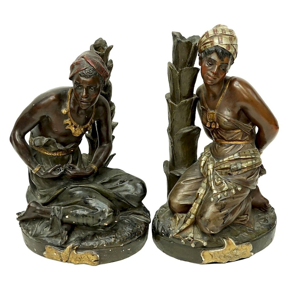 Appraisal: Pair of French Orientalist Slave Figures Pair of French Polychrome