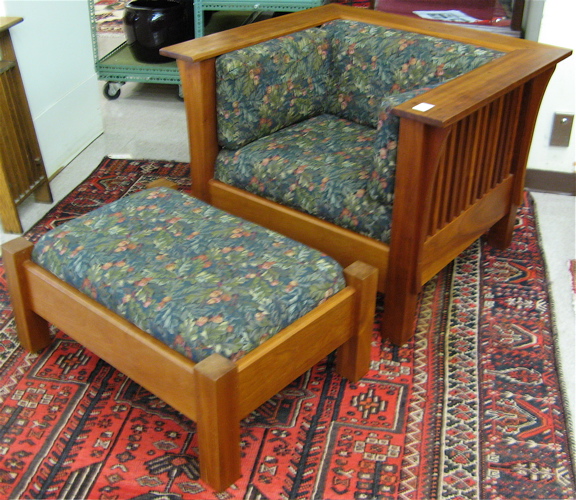 Appraisal: ARTS CRAFTS STYLE CHERRYWOOD ARMCHAIR AND OTTOMAN custom made by