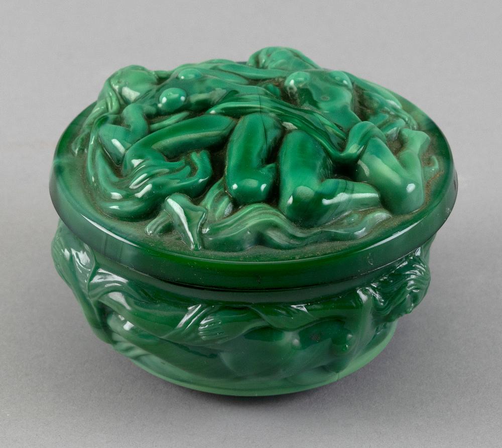 Appraisal: MALACHITE GLASS COVERED DRESSER BOX FIRST HALF OF THE TH