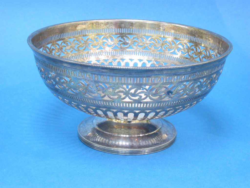 Appraisal: A George V pierced circular Bowl on pedestal base Sheffield