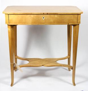 Appraisal: North European Biedermeier figured birch and fruitwood work table circa