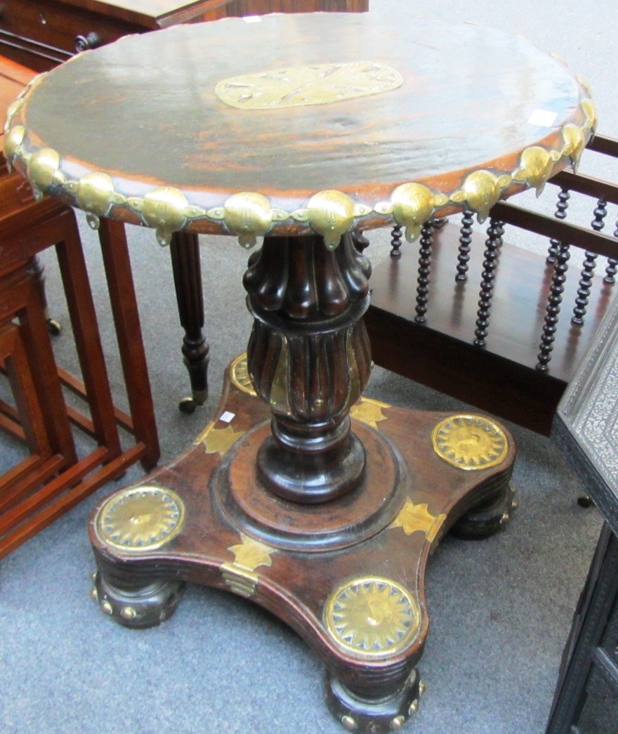 Appraisal: A th century brass mounted continental oak occasional table on