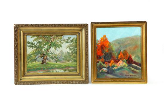 Appraisal: TWO LANDSCAPES Fall scene by Elizabeth Abernathy Oil on canvas