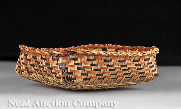 Appraisal: A Small Single Weave Chitimacha Tray-Shaped Basket red black and