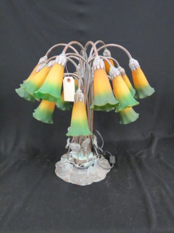 Appraisal: Tiffany Style Lamp lily art glass shades bronze water lily