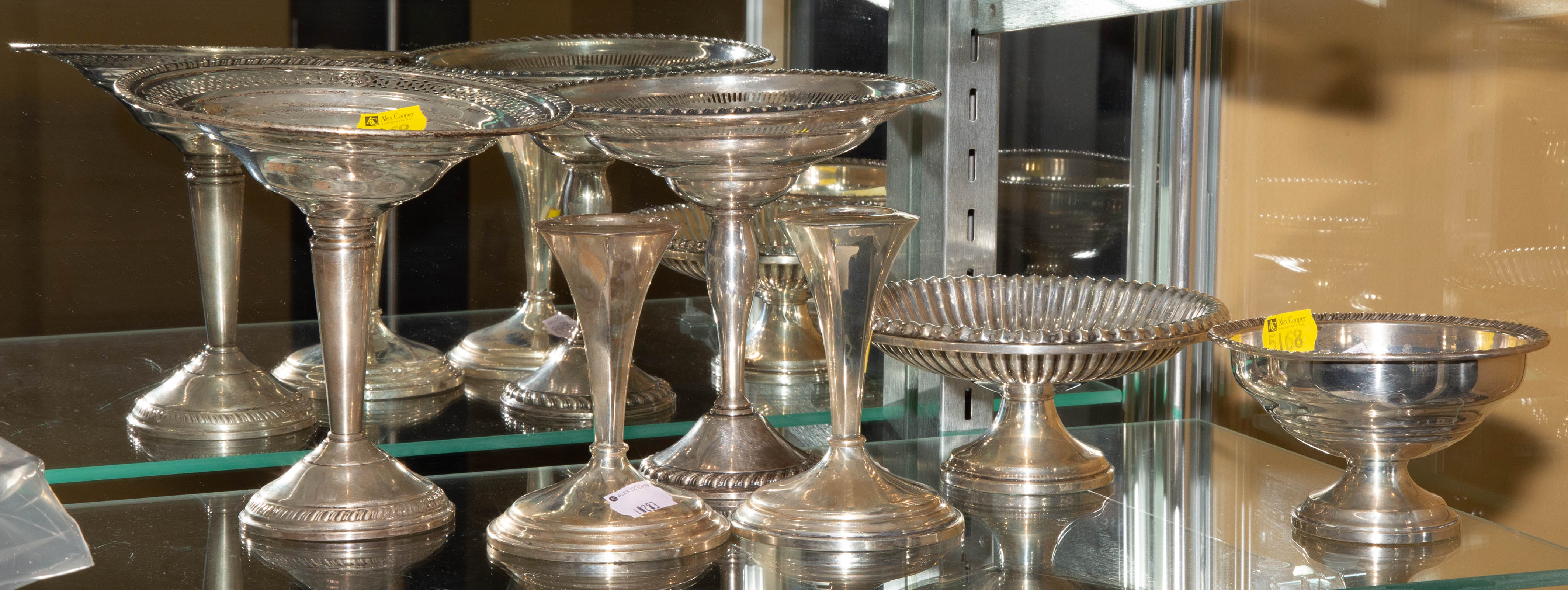 Appraisal: SIX PIECES STERLING WEIGHTED HOLLOWWARE Including four pedestal dishes and