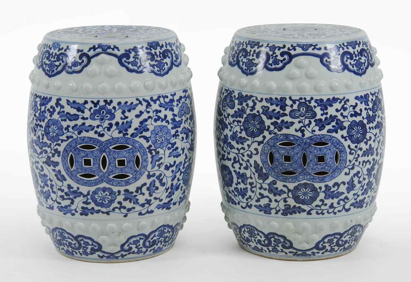 Appraisal: PAIR OF CHINESE PORCELAIN ROUND GARDEN SEATSReticulated and paneled tops