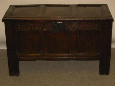 Appraisal: AN OAK PANELLED COFFER early th century the moulded hinged