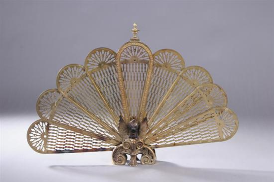 Appraisal: FRENCH VICTORIAN BRASS FAN-FORM FENDER late th century With eight