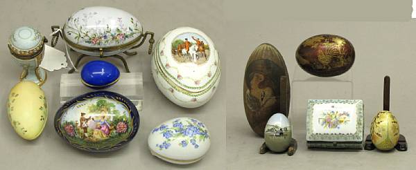 Appraisal: A group of eleven porcelain lacquer and wood egg boxes