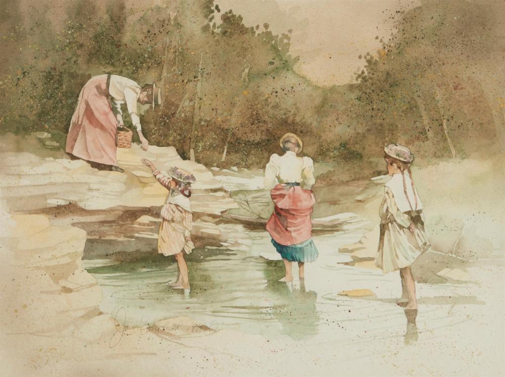 Appraisal: ATTRIBUTED TO JOAN GOODCHILD - WOMEN WADING IN A WOODED