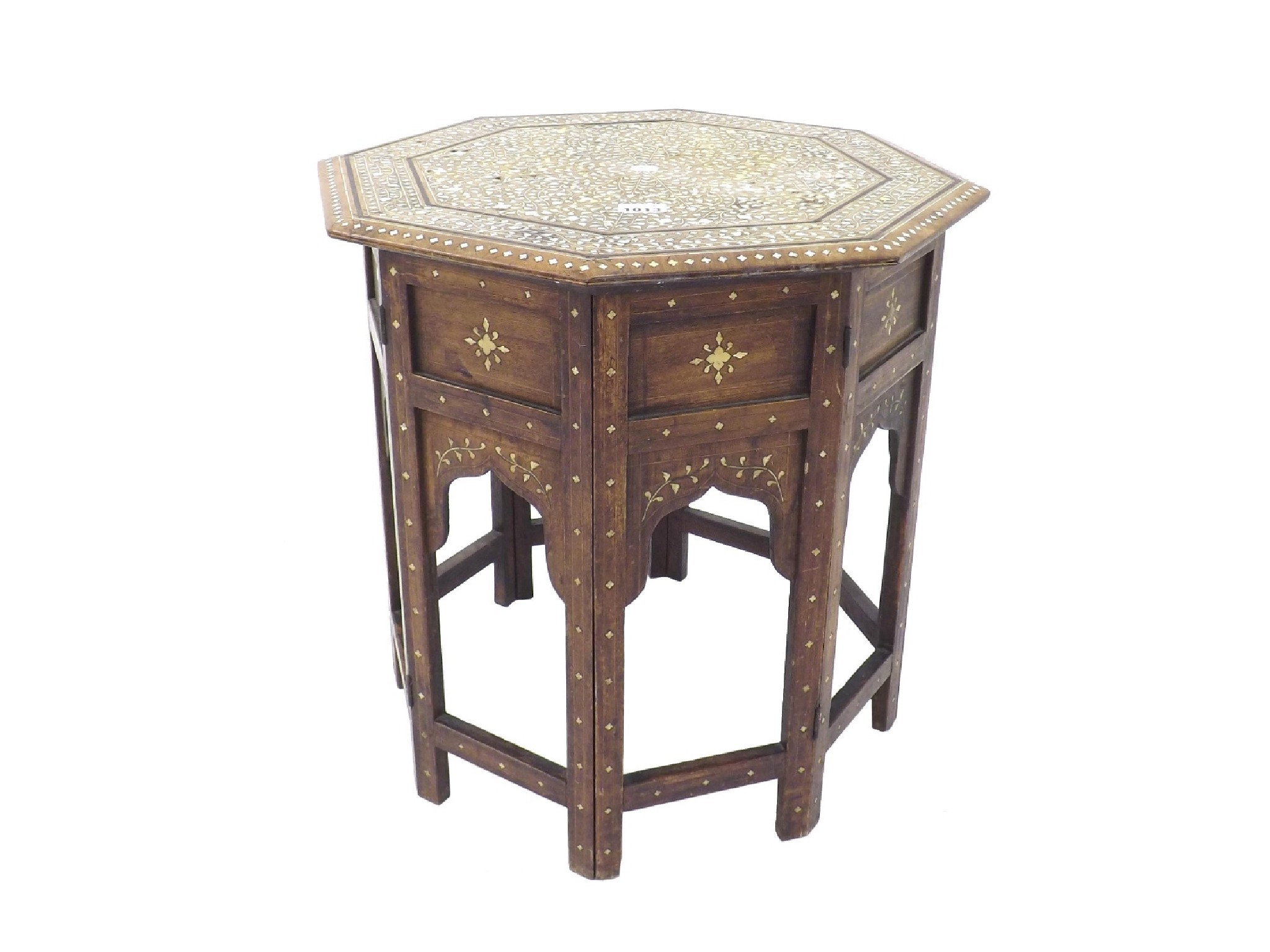 Appraisal: th century Anglo-Indian ivory inlaid folding table the octagonal top