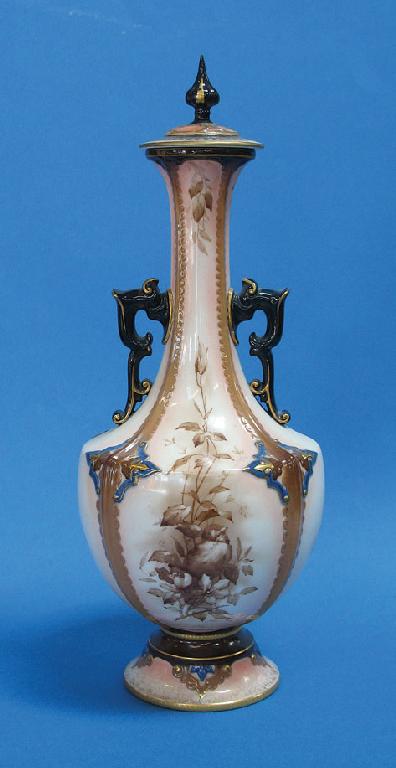 Appraisal: A HADLEY'S WORCESTER FAIENCE VASE AND COVER of shouldered ovoid