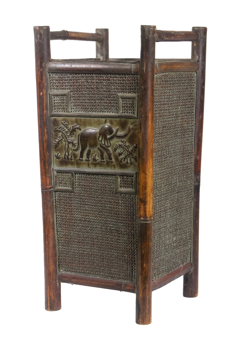 Appraisal: MODERN BAMBOO UMBRELLA STAND Square Chinese-Made Umbrella or Walking Stick